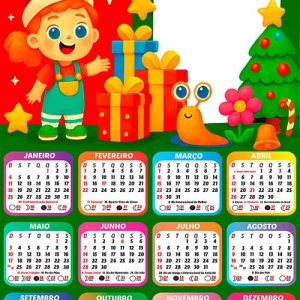 Calendário 2026 Criança Feliz Natal Arte Digital