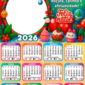Calendário 2026 Doçura Natalina Mensagem Arte Digital