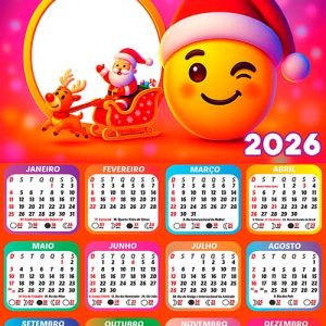 Calendário 2026 Emoji Noel Arte Digital PNG