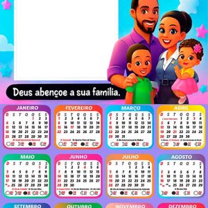 Calendário 2026 Família Abençoada Feliz Natal Frase Arte Digital
