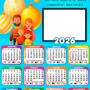Calendário 2026 Família Amo Você Feliz Natal Arte Digital
