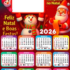 Calendário 2026 Feliz Natal Crianças Infantil Arte Digital