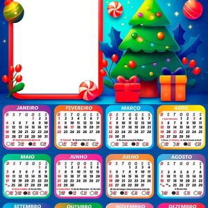 Calendário 2026 Feliz Natal Educação Infantil Arte Digital
