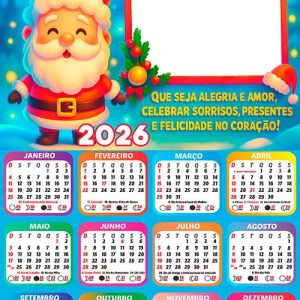 Calendário 2026 Feliz Natal Escola Infantil Arte Digital