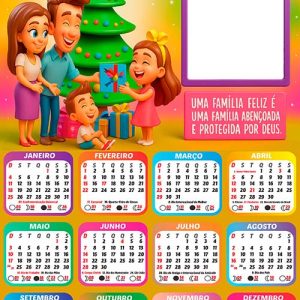 Calendário 2026 Feliz Natal Família Reunida Arte Digital