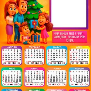Calendário 2026 Feliz Natal Foto em Família Arte Digital