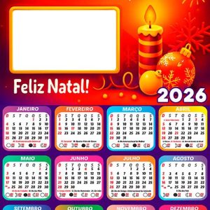 Calendário 2026 Feliz Natal Frase Abençoado por Deus Arte Digital
