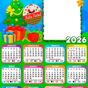 Calendário 2026 Feliz Natal Frase Natalina Arte Digital