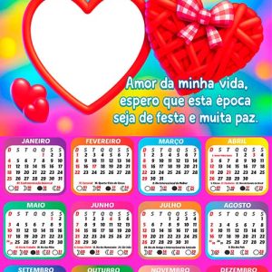 Calendário 2026 Feliz Natal Frase Natalina Coração Arte Digital