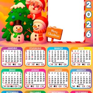 Calendário 2026 Feliz Natal Papai Noel e Amigos Arte Digital