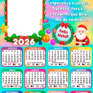 Calendário 2026 Feliz Natal Prosperidade Arte Digital
