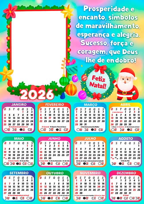 Calendário 2026 Feliz Natal Prosperidade Arte Digital