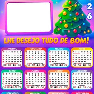Calendário 2026 Feliz Natal Tudo de Bom Arte Digital