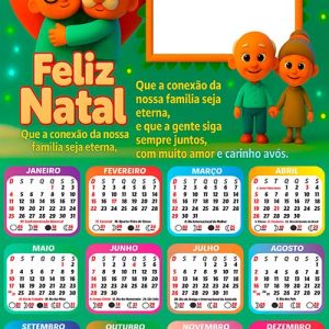 Calendário 2026 Feliz Natal Vovô e Vovó Arte Digital