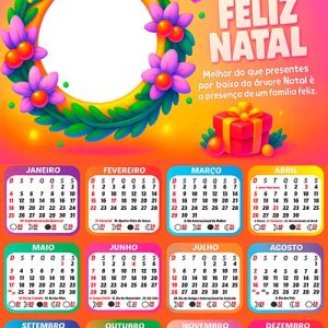 Calendário 2026 Feliz Natal Decoração Natalina Arte Digital
