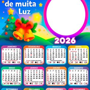 Calendário 2026 Feliz Natal de muita luz Arte Digital