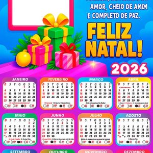 Calendário 2026 Foto Mensagem Natal Arte Digital
