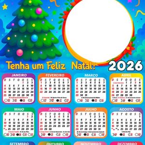 Calendário 2026 Frase de Natal Árvore Natalina Arte Digital