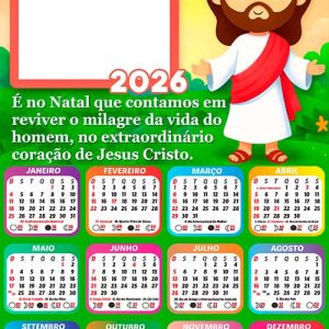 Calendário 2026 Jesus Cristo Natal Desenho Arte Digital