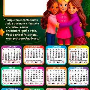 Calendário 2026 Mensagem Amigas Natal Arte Digital