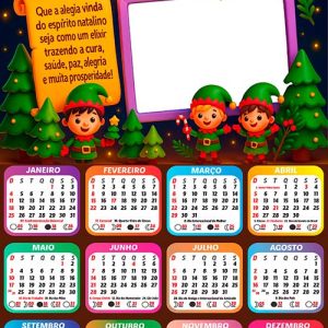 Calendário 2026 Mensagem Duende de Natal Arte Digital
