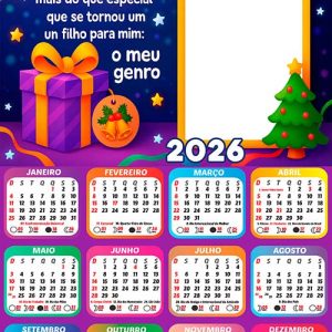 Calendário 2026 Mensagem Genro Feliz Natal Arte Digital