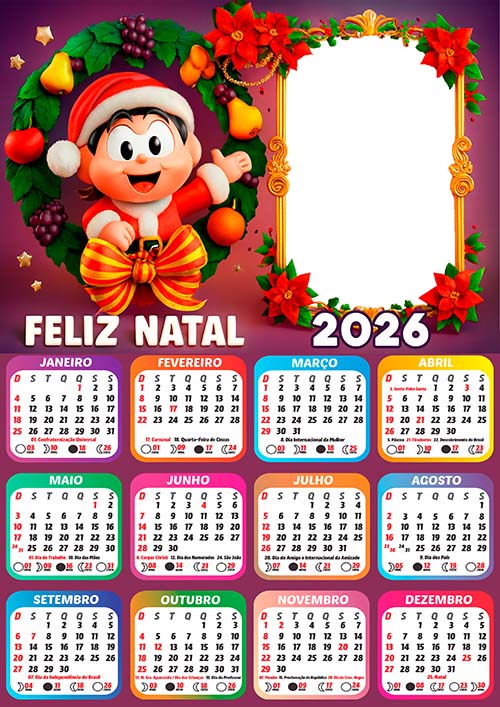 Calendário 2026 Mônica Mamãe Noela Arte Digital