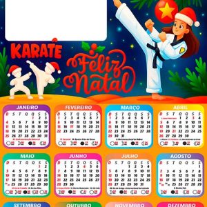 Calendário 2026 Natal Karatê Arte Digital PNG