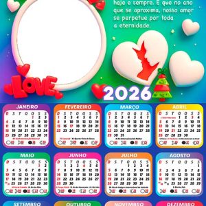 Calendário 2026 Natal Love Coração Arte Digital PNG