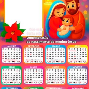 Calendário 2026 Natal Sagrada Família Feliz Natal Arte Digital