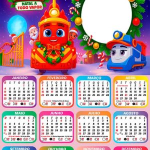 Calendário 2026 Natal Trem de Ferro Infantil Arte Digital