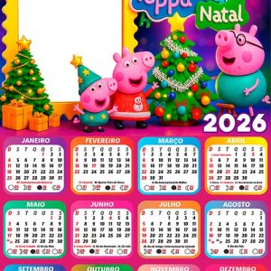 Calendário 2026 Natal da Peppa Pig Arte Digital PNG