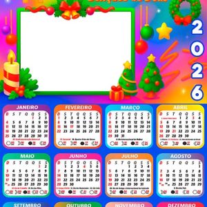 Calendário 2026 Natal é Alegria Arte Digital PNG