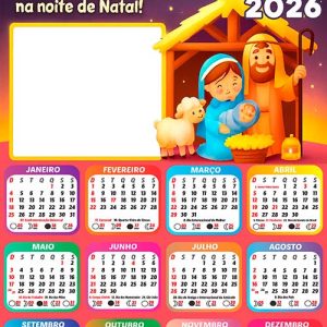 Calendário 2026 Noite de Natal Desenho Arte Digital PNG