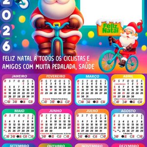 Calendário 2026 Papai Noel Bike Arte Digital PNG