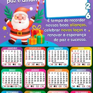Calendário 2026 Papai Noel Cheio de Amor Arte Digital
