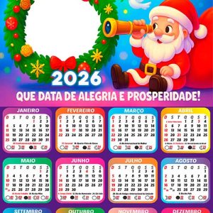 Calendário 2026 Papai Noel Cute Arte Digital PNG