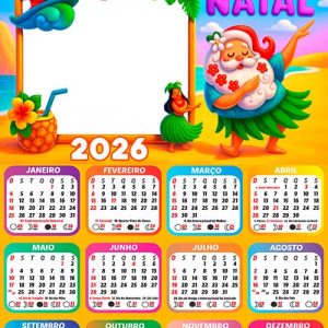 Calendário 2026 Papai Noel Dança Havaiana Arte Digital
