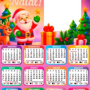 Calendário 2026 Papai Noel Estrela de Natal Arte Digital