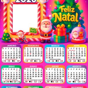 Calendário 2026 Papai Noel Frase de Natal Arte Digital