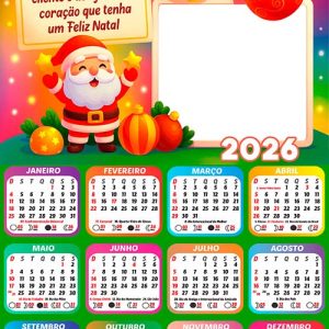 Calendário 2026 Papai Noel Dança Havaiana Arte Digital