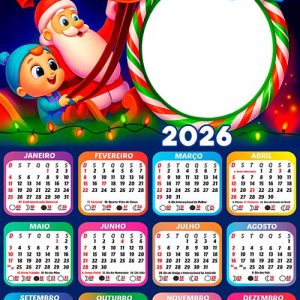 Calendário 2026 Papai Noel Little Angel Arte Digital PNG