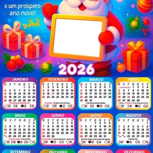 Calendário 2026 Papai Noel Moldura de Foto Arte Digital