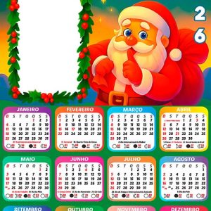 Calendário 2026 Papai Noel PNG para Foto Arte Digital