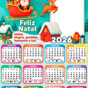 Calendário 2026 Papai Noel Polo Norte Arte Digital