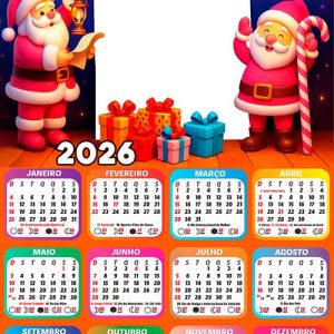 Calendário 2026 Papai Noel Rosa Arte Digital