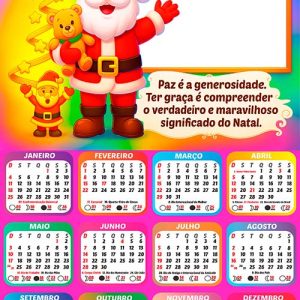 Calendário 2026 Papai Noel Ursinho Arte Digital PNG