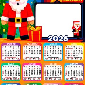 Calendário 2026 Papai Noel do Minecraft Arte Digital