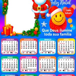 Calendário 2026 Papai Noel e Emoji Arte Digital PNG