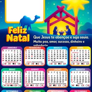 Calendário 2026 Presépio de Natal Jesus Arte Digital PNG